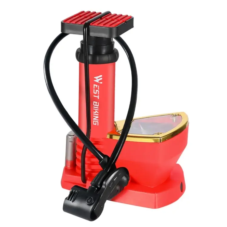 WEST BIKING Compact Foot Pump with Precision Barometer-red