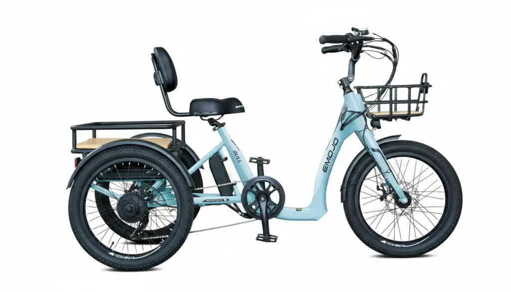 EMOJO Bull 8.5 inch low step-through electric tricycle with 500W motor and rear cargo basket